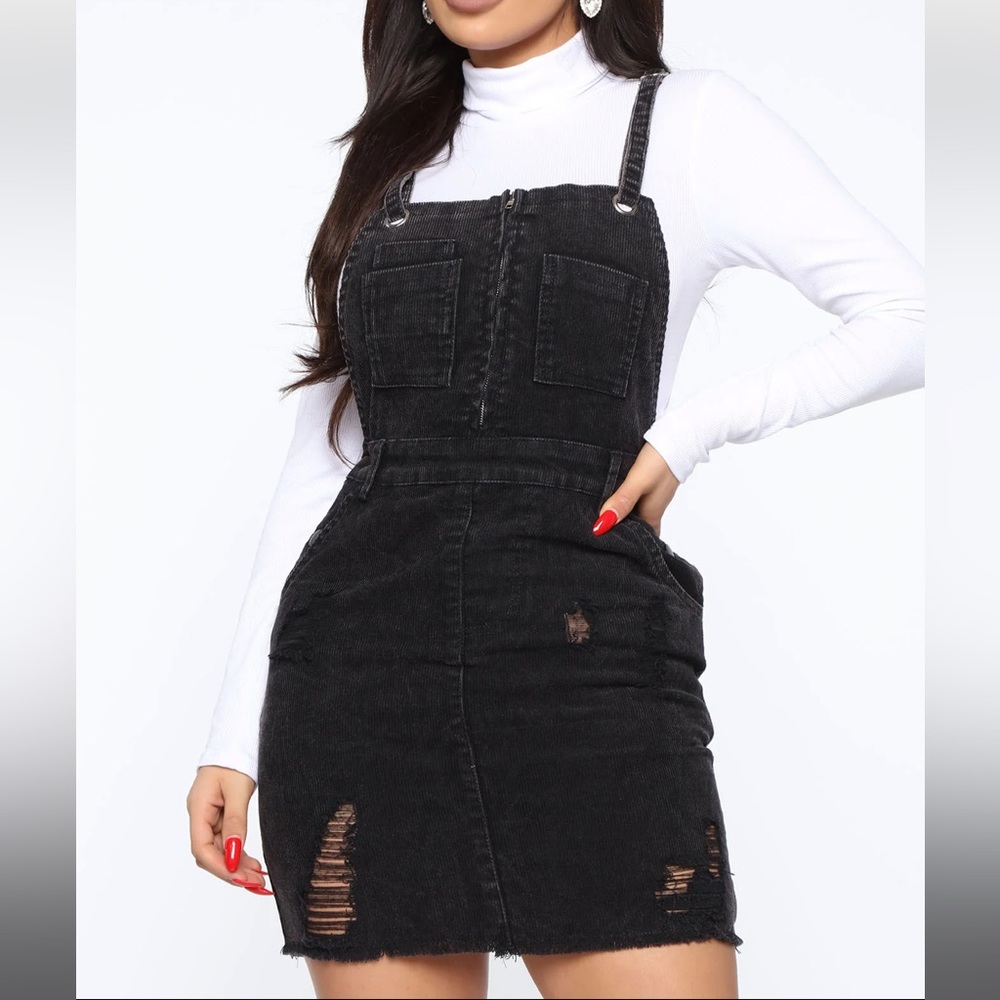 Black corduroy overalls